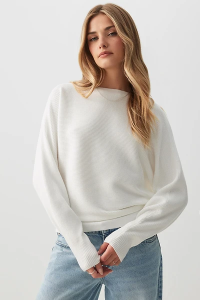 Ardene Horizontal Rib Dolman Sweater in White | Size | Polyester/Rayon/Nylon