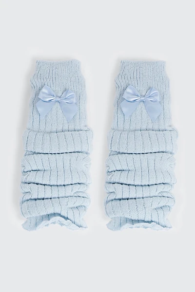 Ardene Rib Knit Leg Warmers with Bow in Light Blue | 100% Acrylic