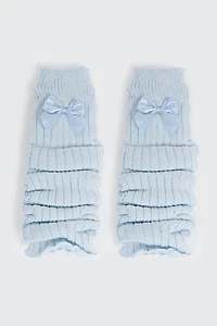 Ardene Rib Knit Leg Warmers with Bow in Light Blue | 100% Acrylic