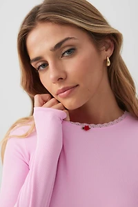 Ardene HUSHKNIT Rib PJ Top in Light Pink | Size | Polyester/Elastane | Eco-Conscious