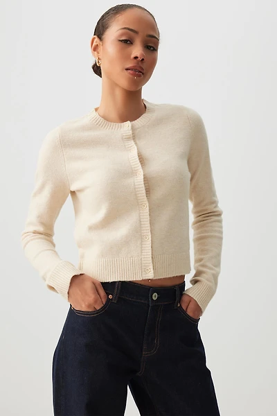 Ardene Crew Neck Cardigan in Beige | Size | Polyester/Elastane | Eco-Conscious