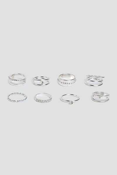 Ardene 8-Pack Assorted Rings in Silver | Size Small