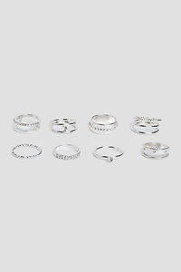 Ardene 8-Pack Assorted Rings in Silver | Size Small