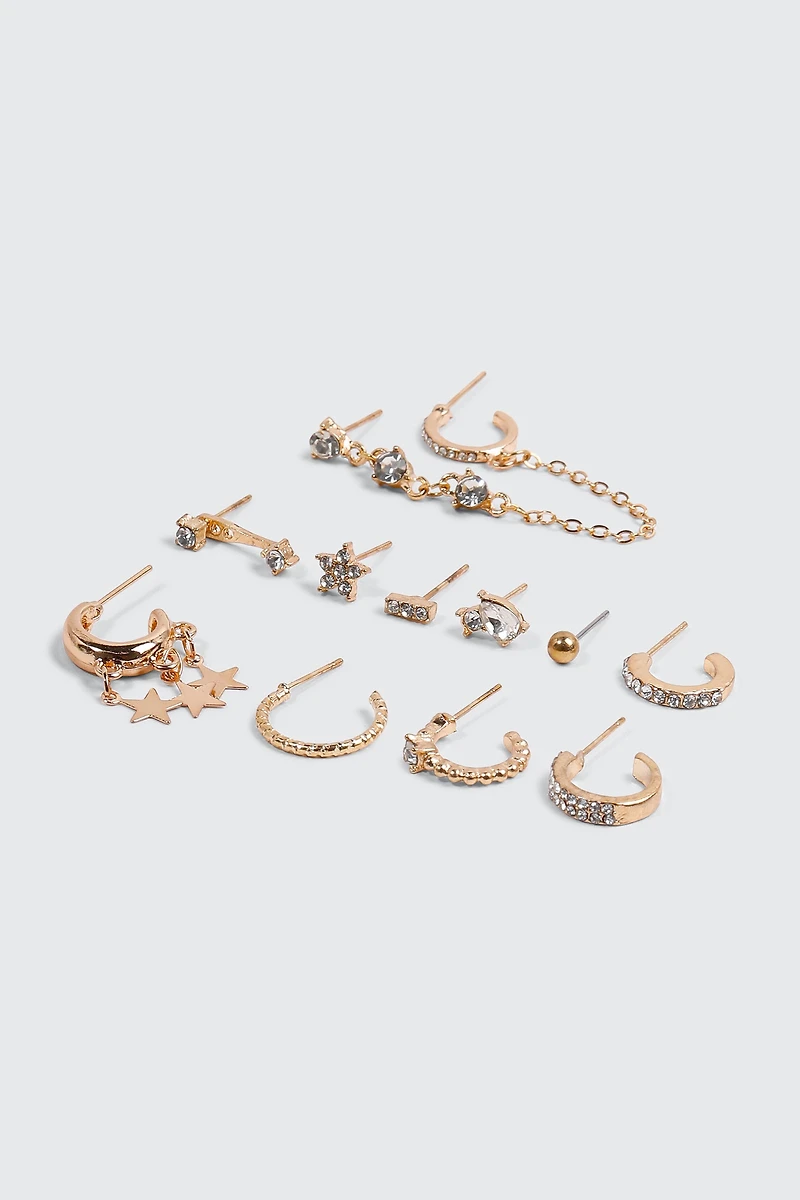 Lot de 12 boucles d'oreilles dorées dépareillées