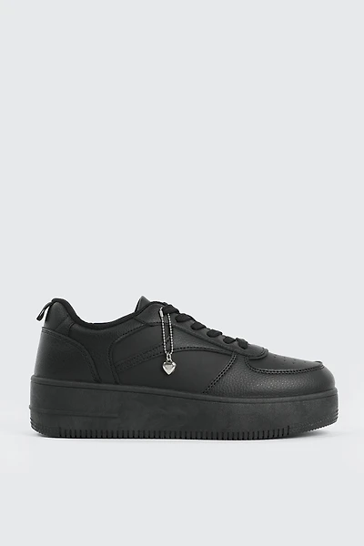 Ardene Thick Sole Court Sneakers with Charm in Black | Size