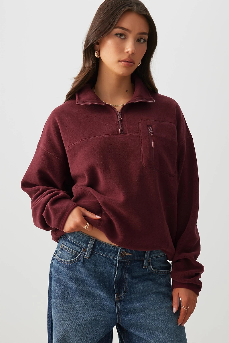 Ardene Polar Fleece Half Zip Sweatshirt in | Size | Polyester
