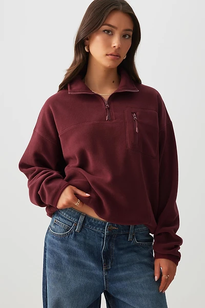 Ardene Polar Fleece Half Zip Sweatshirt in | Size | Polyester