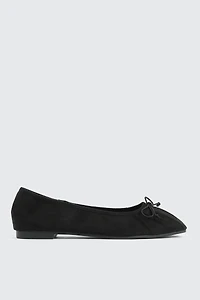 Ardene Square Toe Ballet Flats in Black | Size | Faux Suede