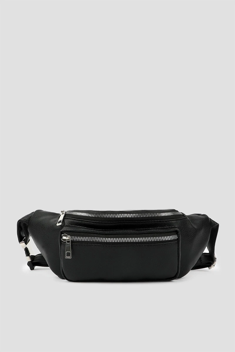 Ardene Faux Leather Fanny Pack in Black | Faux Leather/Polyester