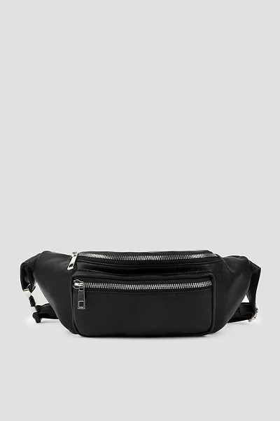 Ardene Faux Leather Fanny Pack in Black | Faux Leather/Polyester