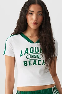 T-shirt court graphique à col V contrastant