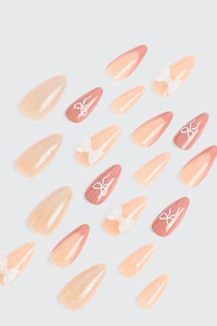 Ardene 20-Pack Fake Nails with Bow Detail in Beige