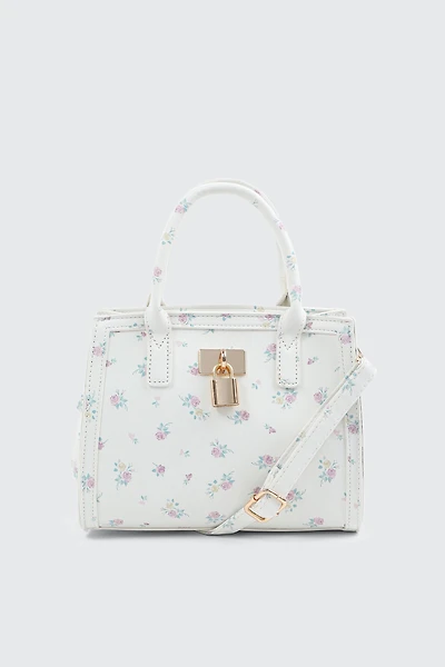 Ardene Square Handbag with Padlock Detail in White | 100% Recycled Polyester | Eco-Conscious