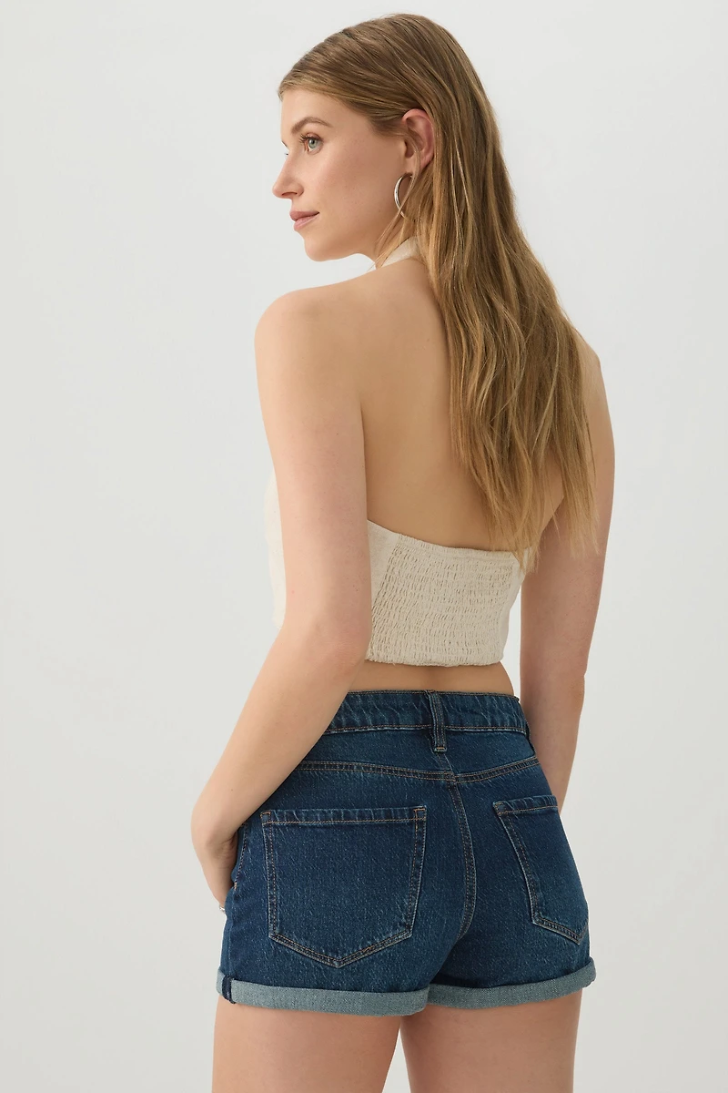 Short taille haute en denim extensible