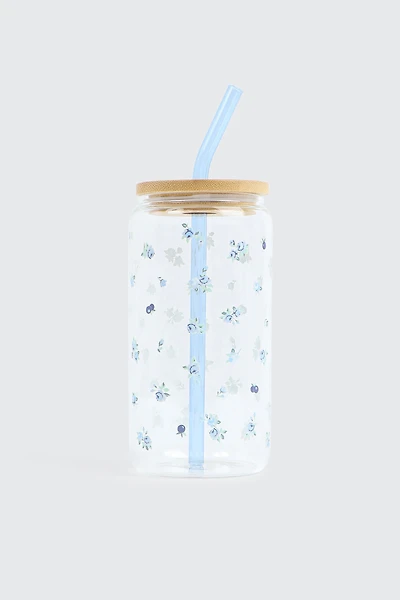 Bouteille en verre à motif de bleuets