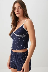 Ardene Printed Super Soft PJ Set in Dark Blue | Size | Polyester/Spandex | Eco-Conscious