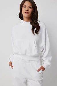 Ardene Short High Neck Hoodie in White | Size XL | Polyester/Cotton | Fleece-Lined