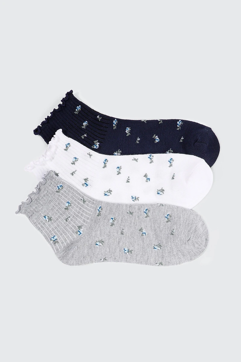 Ardene 3-Pack Floral Demi Crew Socks | Polyester/Spandex