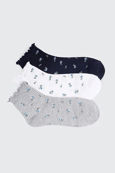 Ardene 3-Pack Floral Demi Crew Socks | Polyester/Spandex