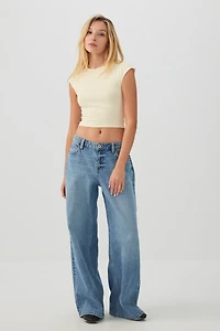 Haut court côtelé col rond