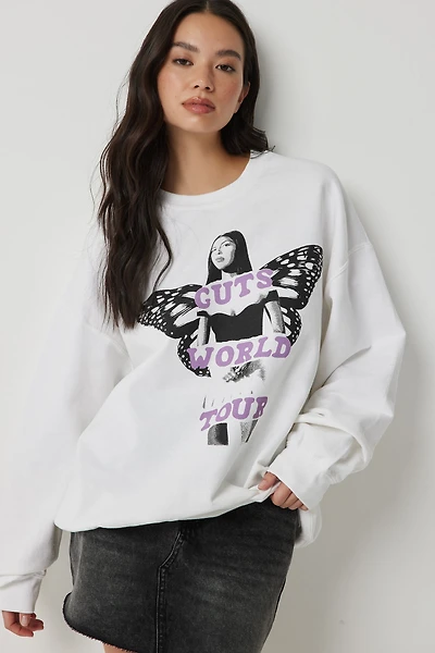 Ardene Olivia Rodrigo Crew Neck Sweatshirt in White | Size XL | Polyester/Cotton