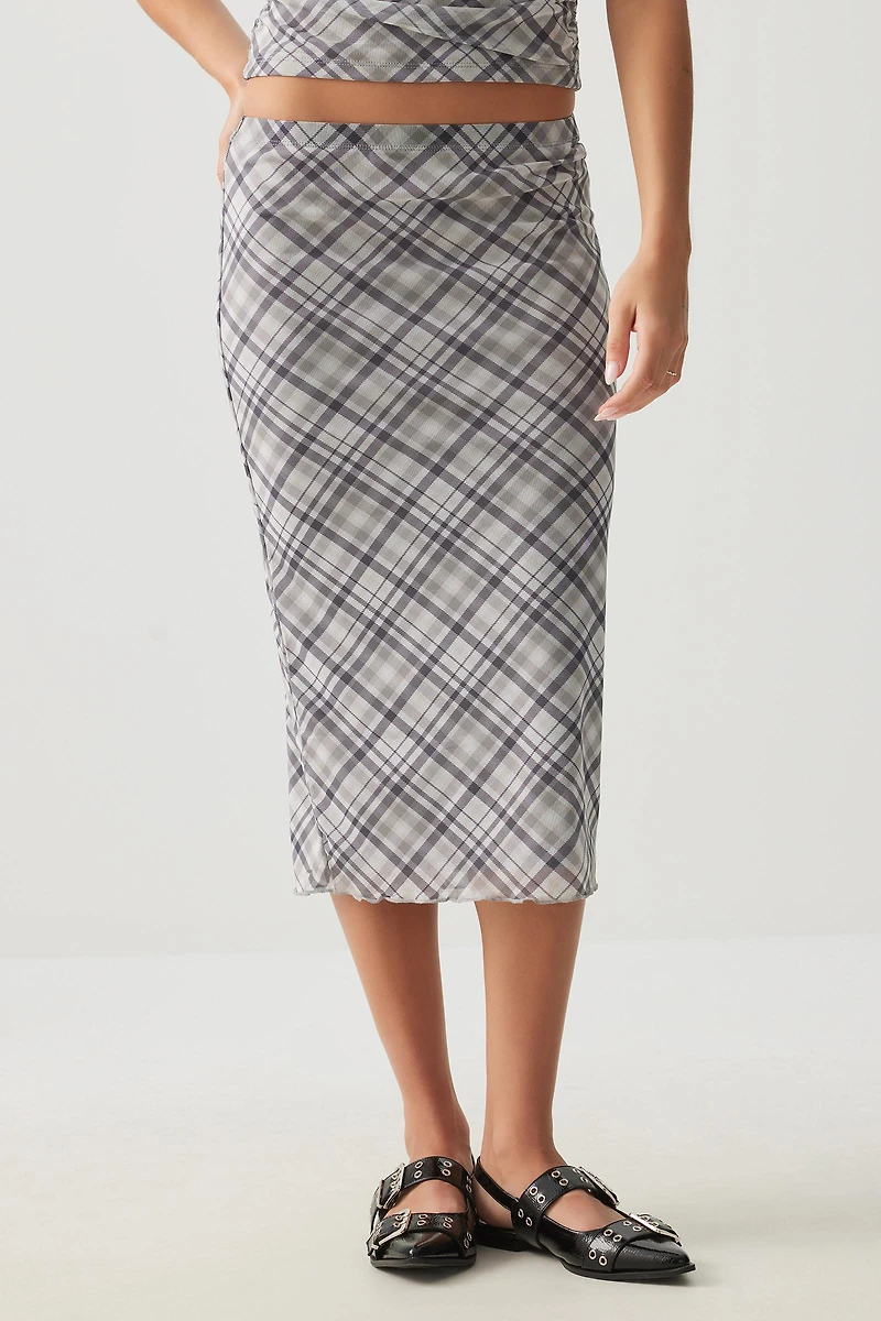 Jupe midi imprimée en maille filet