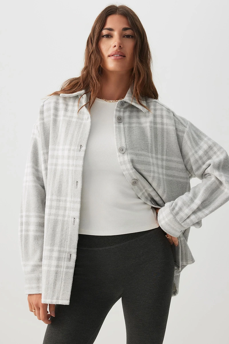 Ardene Oversized Plaid Shirt Jacket in Grey | Size | Polyester/Cotton/Viscose