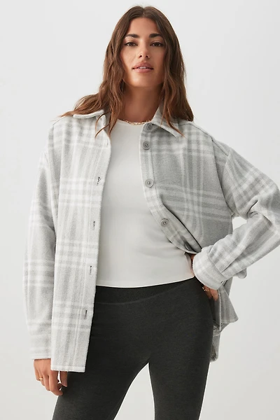 Ardene Oversized Plaid Shirt Jacket in Grey | Size | Polyester/Cotton/Viscose