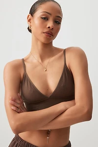 Ardene Seamless Ribbed Triangle Bralette in Espresso | Size | Nylon/Elastane | Eco-Conscious