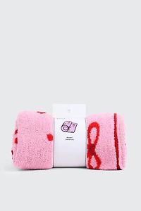 Ardene Bow Print Plush Throw in Light Pink | Polyester