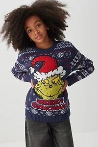 Ardene Kids The Grinch Ugly Christmas Sweater in Dark Blue | Size | 100% Acrylic