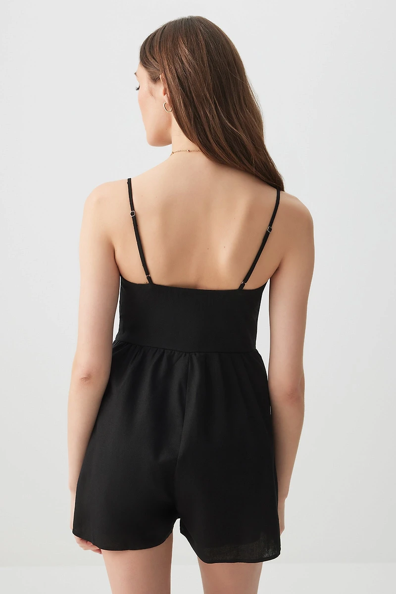 Combishort paysan en mélange de lin