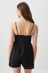 Combishort paysan en mélange de lin