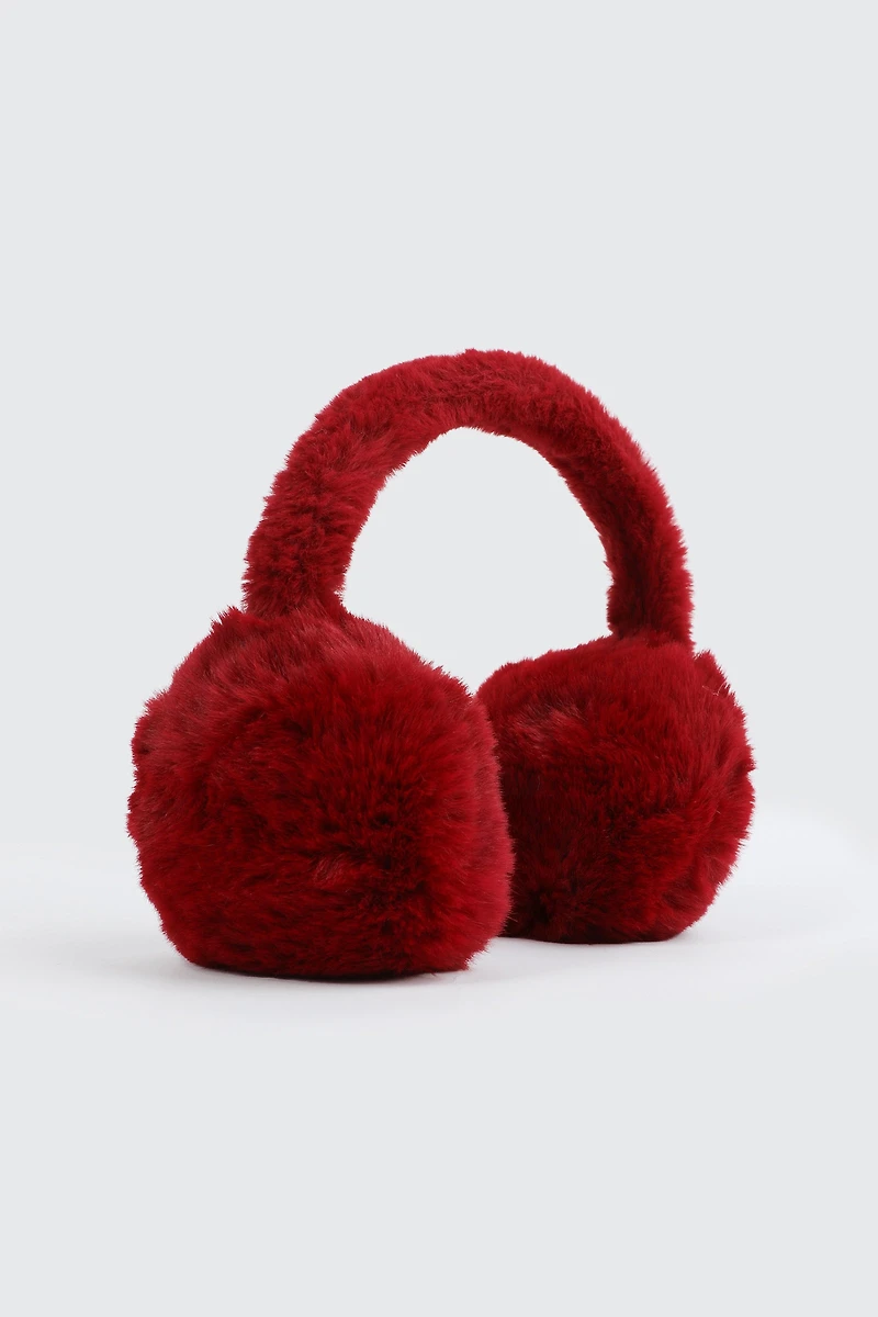 Ardene Faux Fur Earmuffs in Red | Polyester