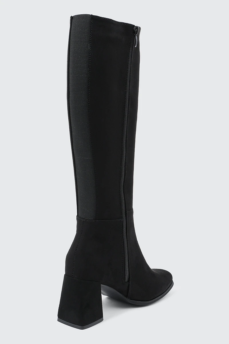 Bottes aux genoux à talon bloc évasé