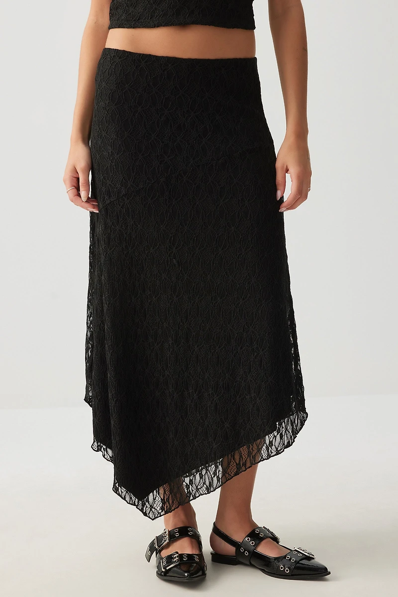 Jupe midi asymétrique en dentelle