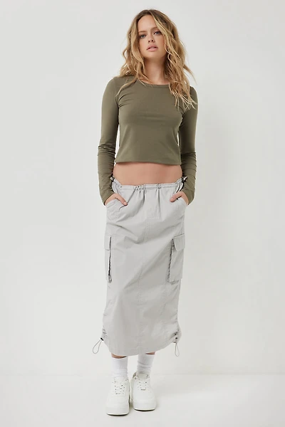 Ardene Long Cargo Skirt in Light Grey | Size | Spandex/Cotton