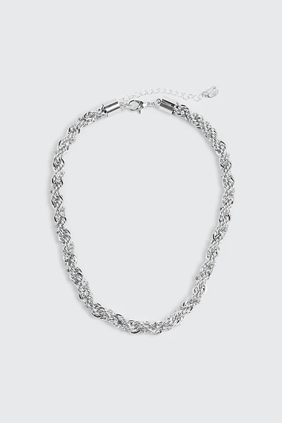 Ardene Torsade Chain Necklace with Rhinestones in Silver