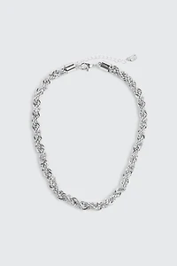 Ardene Torsade Chain Necklace with Rhinestones in Silver