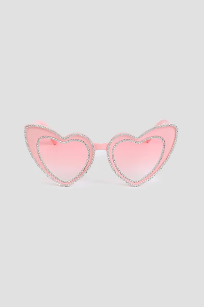 Ardene Heart Sunglasses with Rhinestones in Light Pink