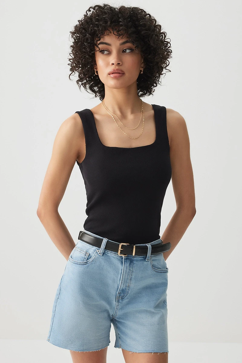 Ardene High Rise Midi Denim Shorts in Light Blue | Size | Cotton/Elastane