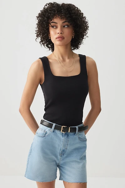 Ardene High Rise Midi Denim Shorts in Light Blue | Size | Cotton/Elastane