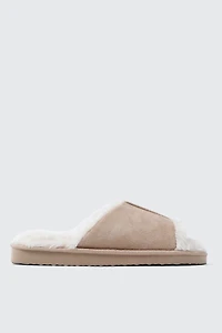 Ardene Open Toe Faux Suede Slippers in Beige | Size | Eco-Conscious