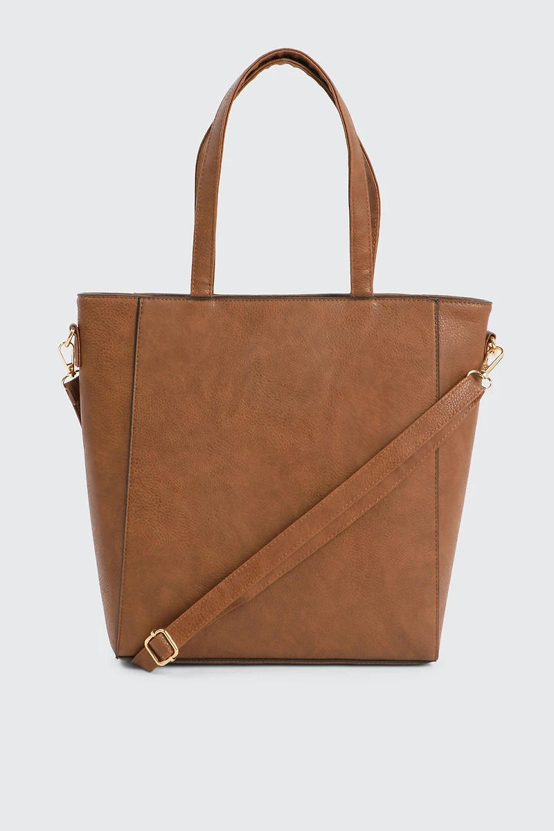 Ardene Minimalist Faux Leather Tote Bag in Cognac | Faux Leather/Polyester | Eco-Conscious