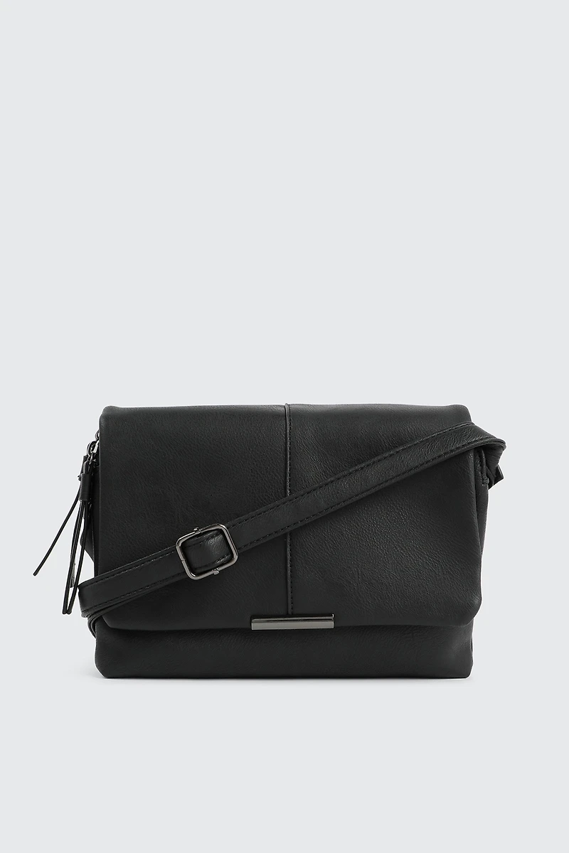 Ardene Rectangular Crossbody Bag in Black | 100% Recycled Polyester/Faux Leather | Eco-Conscious