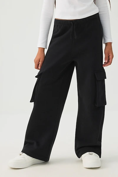Ardene Kids MADESOFT Fleece Wide Leg Cargo Sweatpants in | Size | Polyester/Cotton | Eco-Conscious