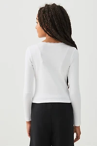 T-shirt à manches longues et bordure en dentelle