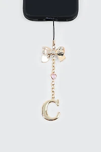 Breloque téléphone brillante lettre C avec boucle