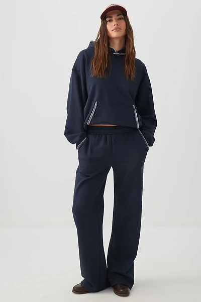 Ardene Whipstitch Wide Leg Sweatpants in Dark Blue | Size | Polyester/Cotton | Fleece-Lined