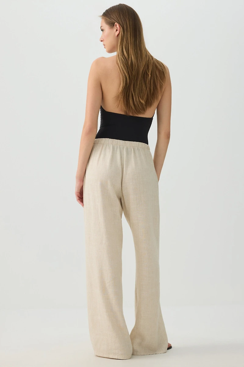Pantalon à taille mi-haute en mélange de lin